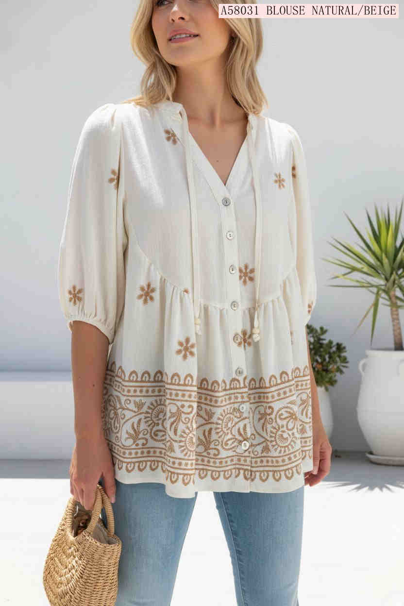 Bethany V-neck Button Up Top