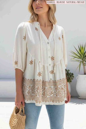 Bethany V-neck Button Up Top