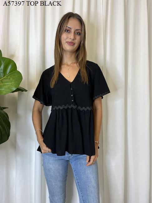 🌟SALE - Helena Baby Doll Top with Ric Rac Trim