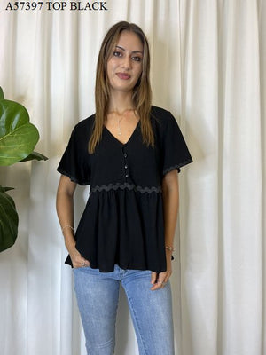 🌟SALE - Helena Baby Doll Top with Ric Rac Trim