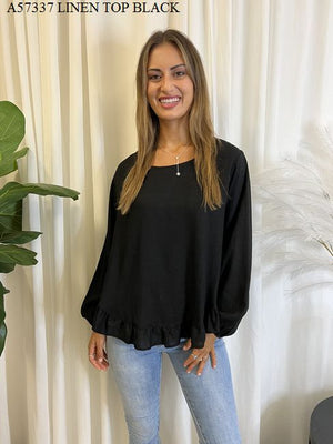 🌟SALE - Long Sleeve Linen Top W/Frill