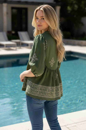 Elodie Embroidered Button Up Top