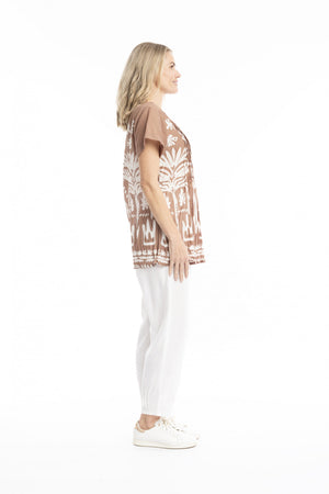 Kayla Cotton Blouse - Mocha Tribal Border