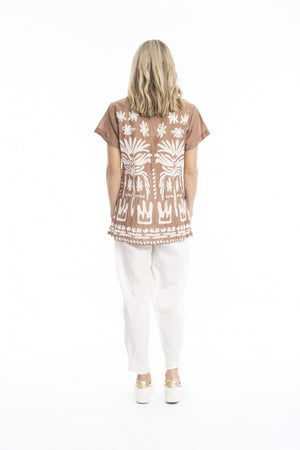 Kayla Cotton Blouse - Mocha Tribal Border