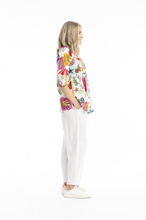 Tina V-neck Pleated Simple Blocks 3/4 Sleeve Top