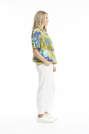 Top Collar - Tropical Flowers Olive