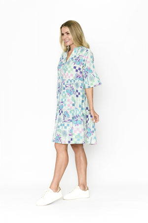 Maya Button V Neck Layer Dress - Blossom Print