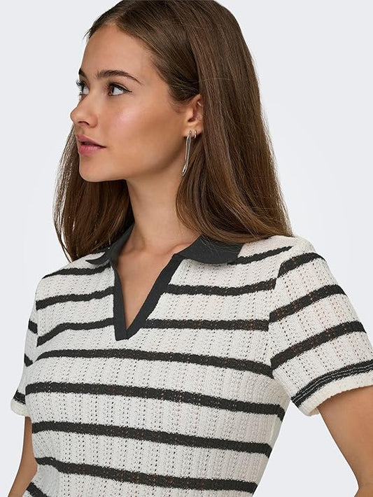 #Harlia Stripe Collared Top