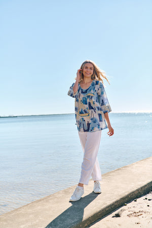 Tina V-Neck Pleated 3/4 Sleeve Top Greece3