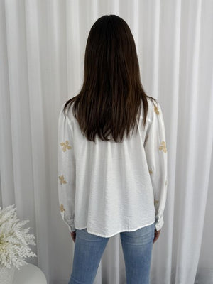 Mitsy Shirred Detail Bodice Boho Long Sleeve Shirt