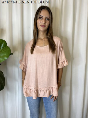 Button Up Back Aline Linen Top with Ric Rac Trim