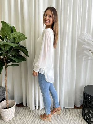 PLEATED PUFF SLEEVE HI-LO TOP