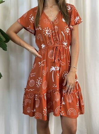 OCEAN PALM MINI DRESS WITH LACE DETAIL