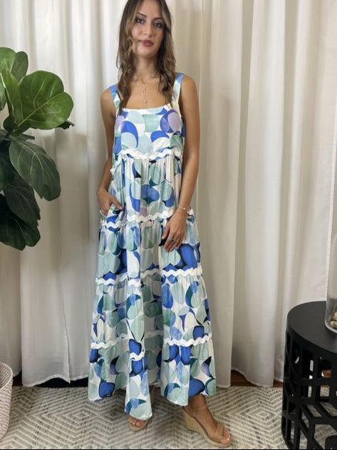 BUBBLES MAXI STRAP DRESS RIC RAC DETAIL