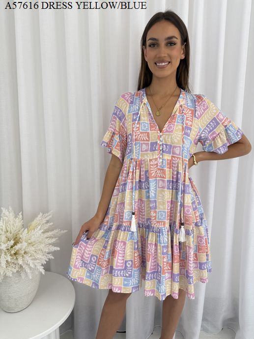 PASTEL PATCH BUTTON MINI DRESS
