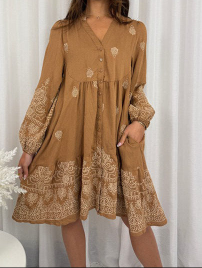 Regal Sun Babydoll Long Sleeve Mini Dress