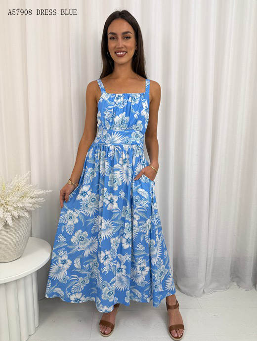 Blue Sunset Hibiscus Maxi Dress