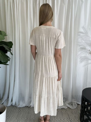 LINEN BUTTON DOWN DRESS MAXI