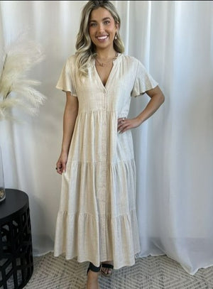 LINEN BUTTON DOWN DRESS MAXI