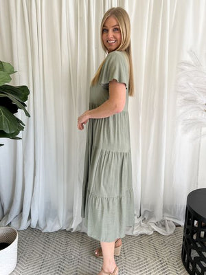 LINEN BUTTON DOWN DRESS MAXI