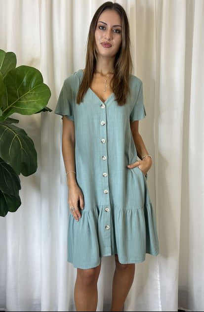 mae linen blend shirt dress Boden Women's Mae Linen Blend Shirt Dress in Green main image 0