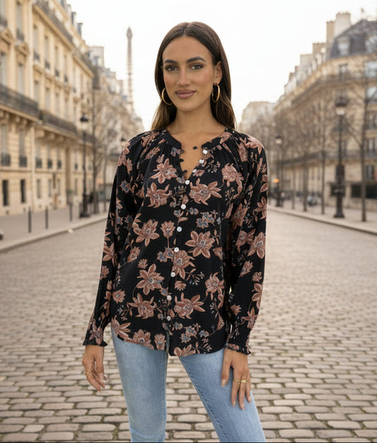 KELLY L/S SHIRRED DETAIL TOP