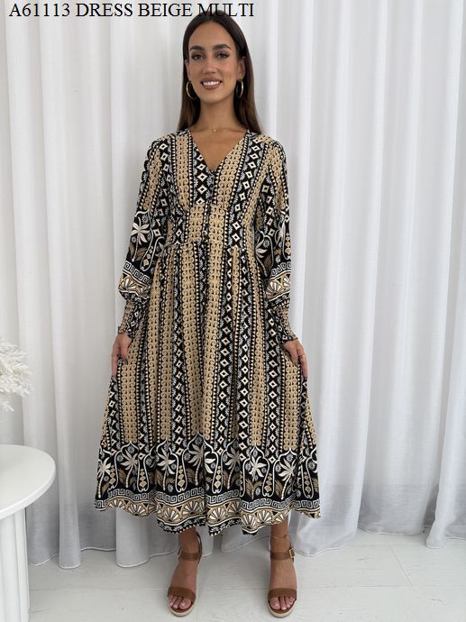 TRIBAL BELL MIDI L/S DRESS
