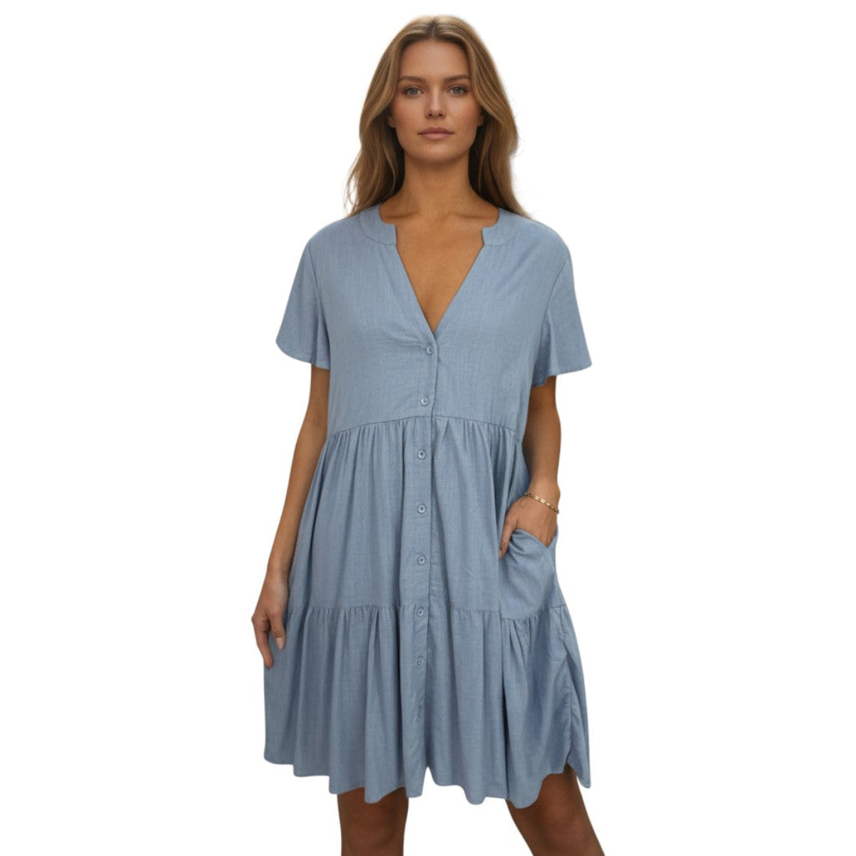 Linen Grandpa Collar Button Mini