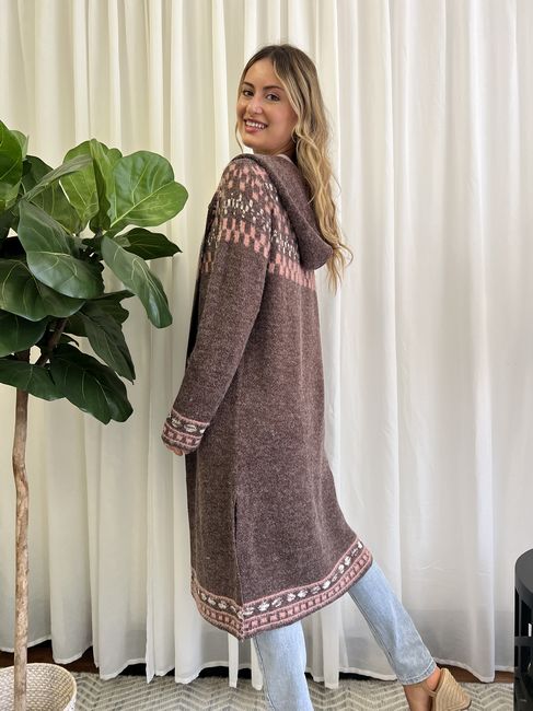 Rust Checkered Hooded Cardi main image 0