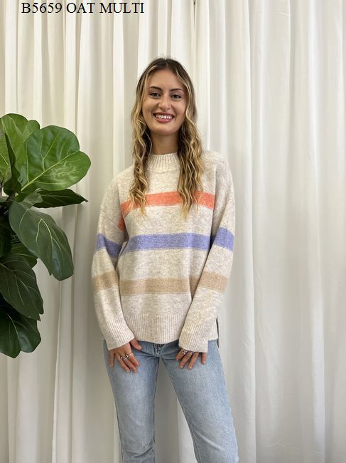 HIGH NECK 3 STRIPE KNIT JUMPER