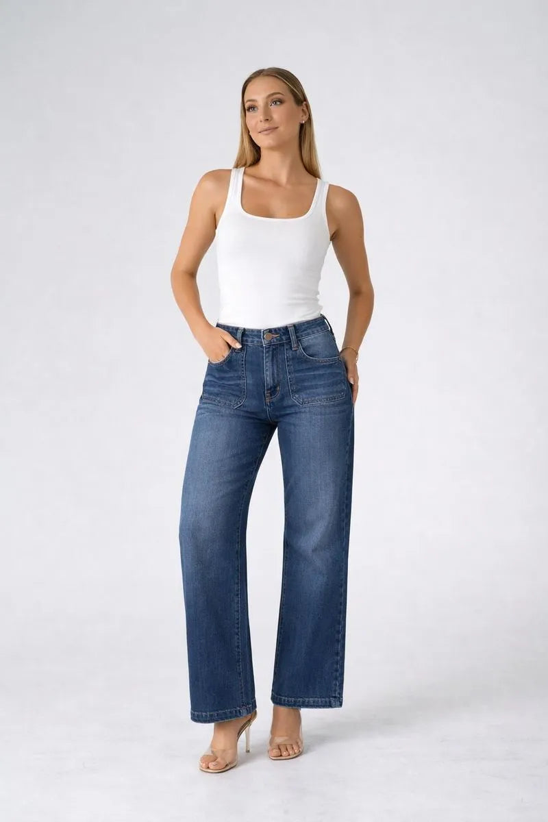 Mid Wash Wide Leg Jeans