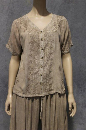 #Crepe Button Up Top