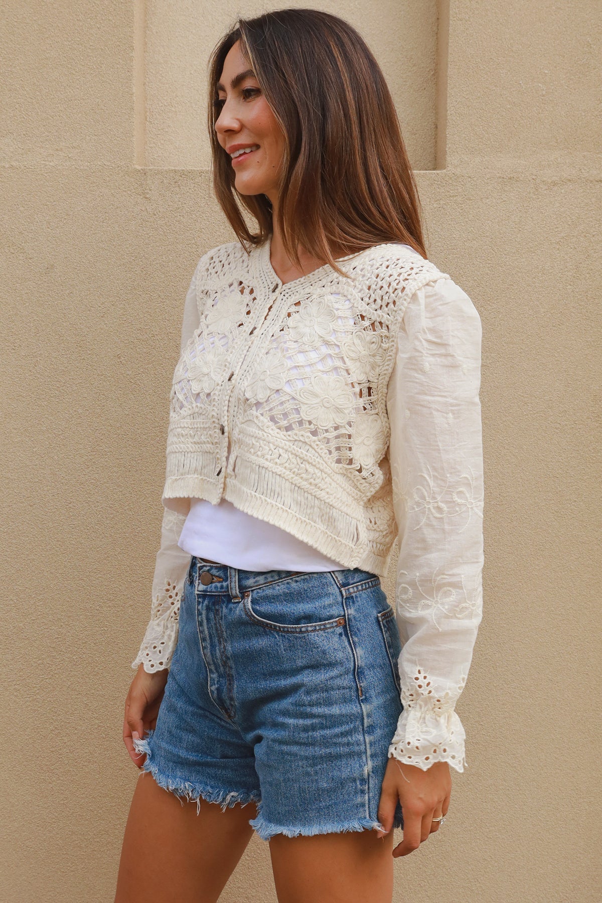 CROCHET JACKET COTTON SLEEVE