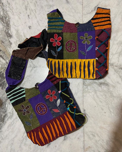 Stonewashed Razor Cut Peace & Floral Jogi Bag