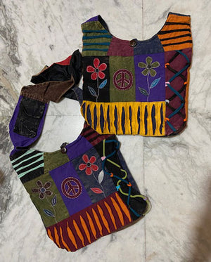 Stonewashed Razor Cut Peace & Floral Jogi Bag