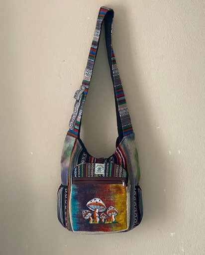 Mushroom Embroidery Hemp Jogi Bag