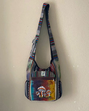 Mushroom Embroidery Hemp Jogi Bag