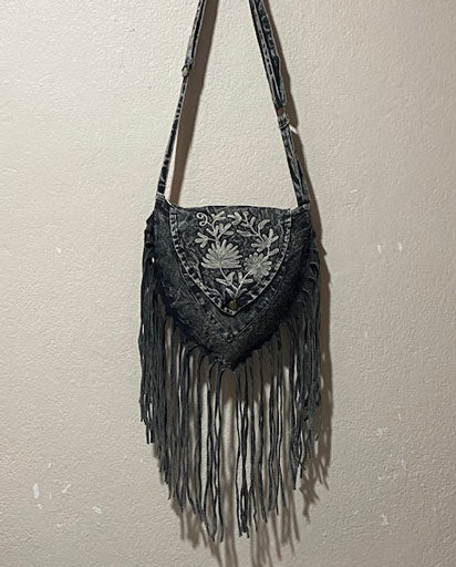 Floral Stonewashed Cotton Tassle Bag