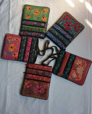 Five Zipper Embroidery Suede Bag