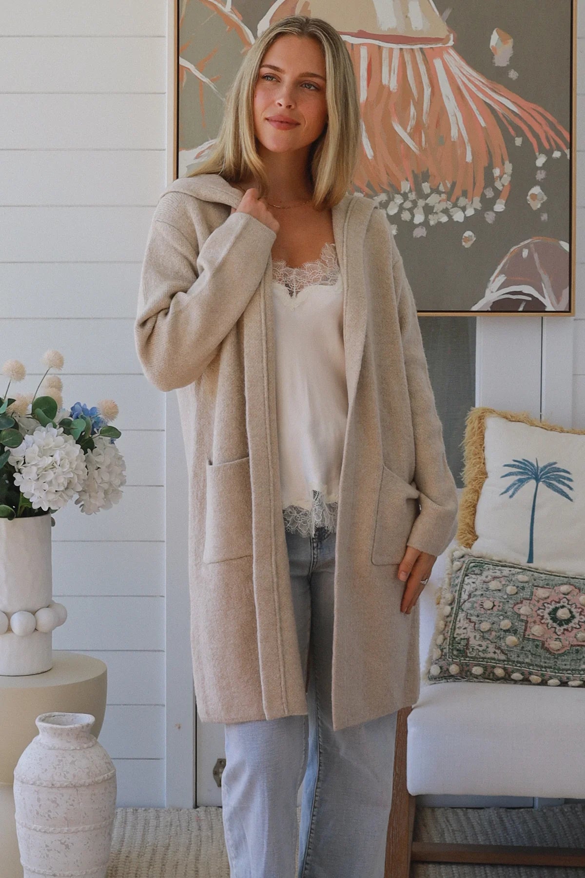 #Mid Length Cardigan With Hood