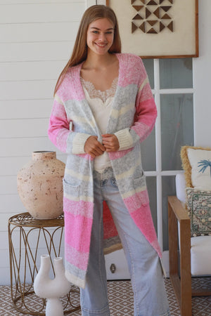 #Striped Knit Long Jacket