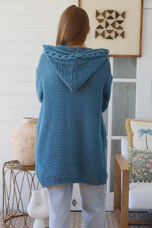 #Hooded Cable Long Knit Cardigan