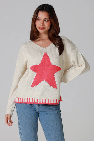 Star V-neck Knitted Jumper