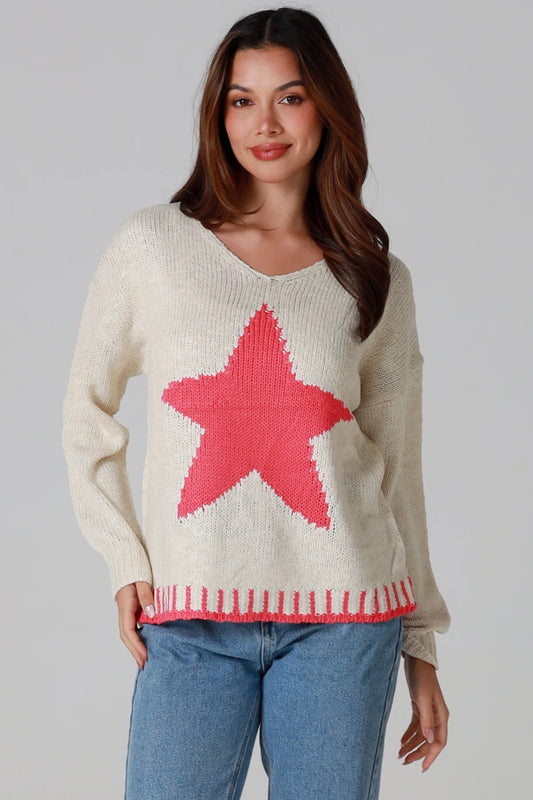 Star V-neck Knitted Jumper