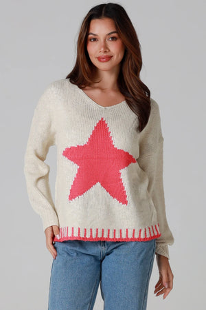 Star V-neck Knitted Jumper