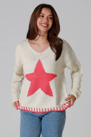Star V-neck Knitted Jumper
