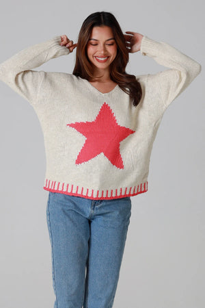 Star V-neck Knitted Jumper