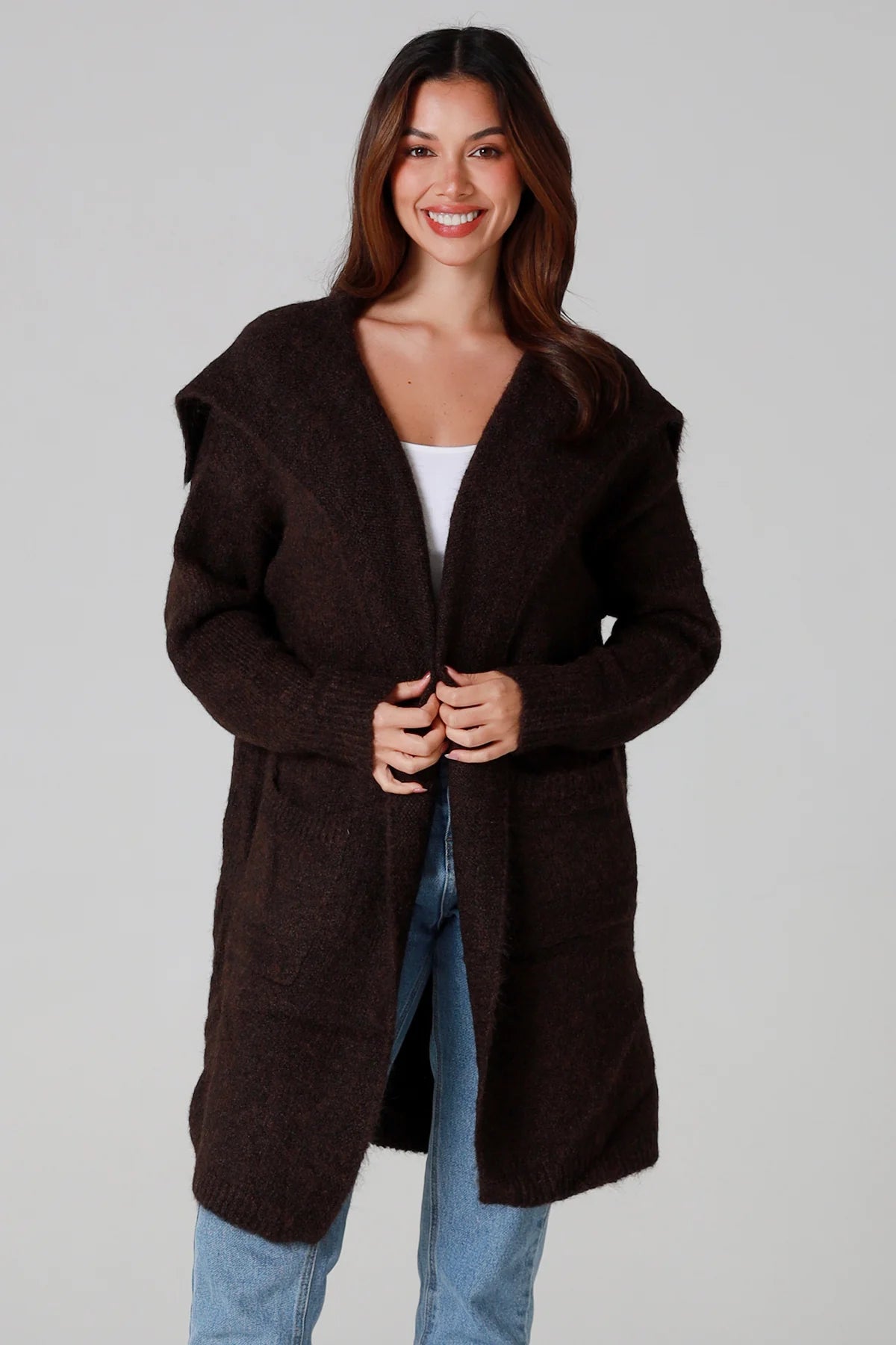 #Front Pocket Mid-length Cardigan