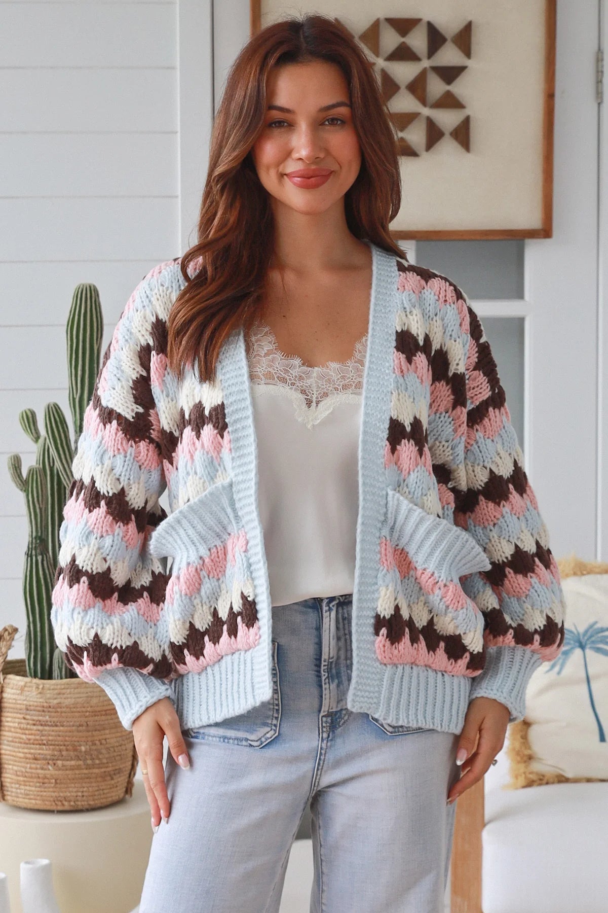 #Neo Striped Puff Knit Cardigan