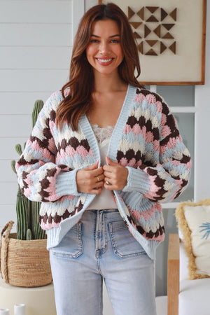 #Neo Striped Puff Knit Cardigan